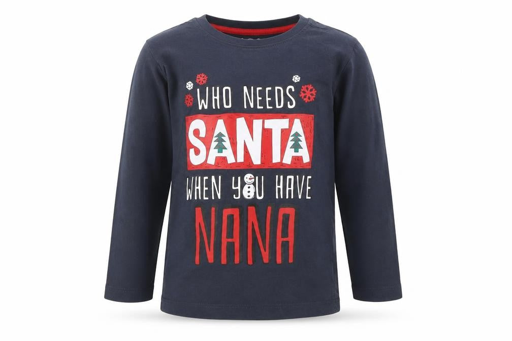 Nutmeg Boys Blue   Basic T-Shirt Size 5-6 Years  - Who Needs Santa When You Have Nana
