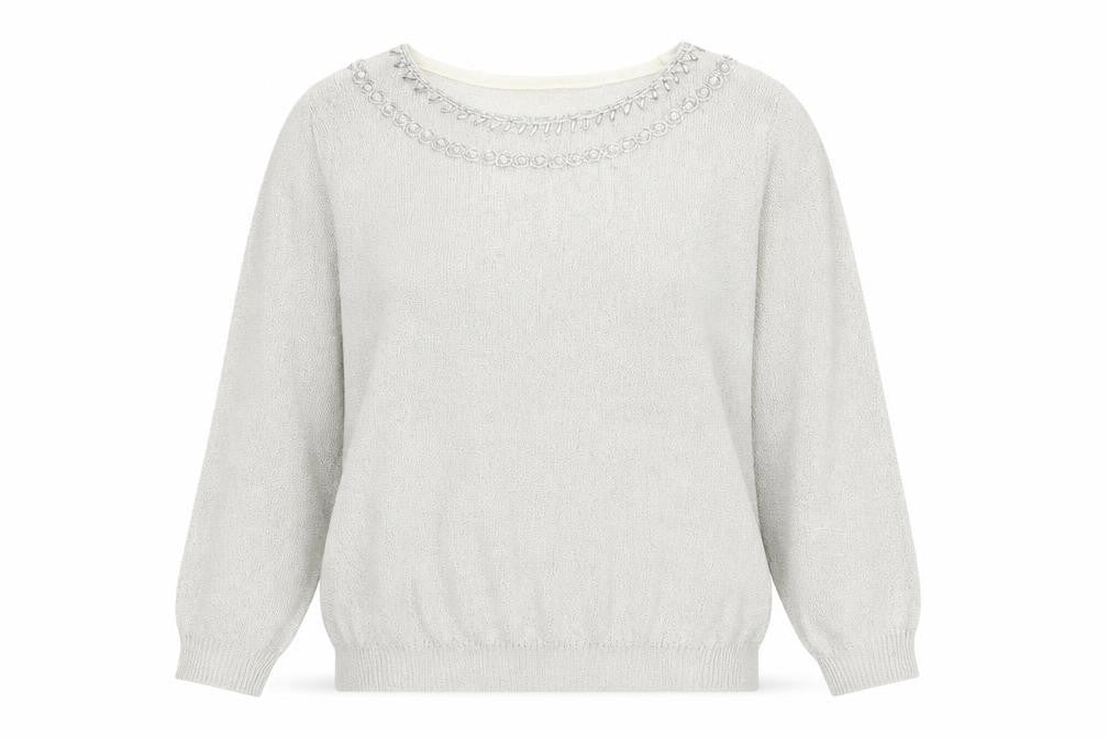 Front view of Wardo women’s silver knit jumper, size UK 38