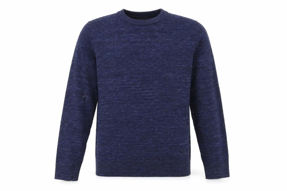 Front view of H&M men’s blue pullover sweatshirt, size S