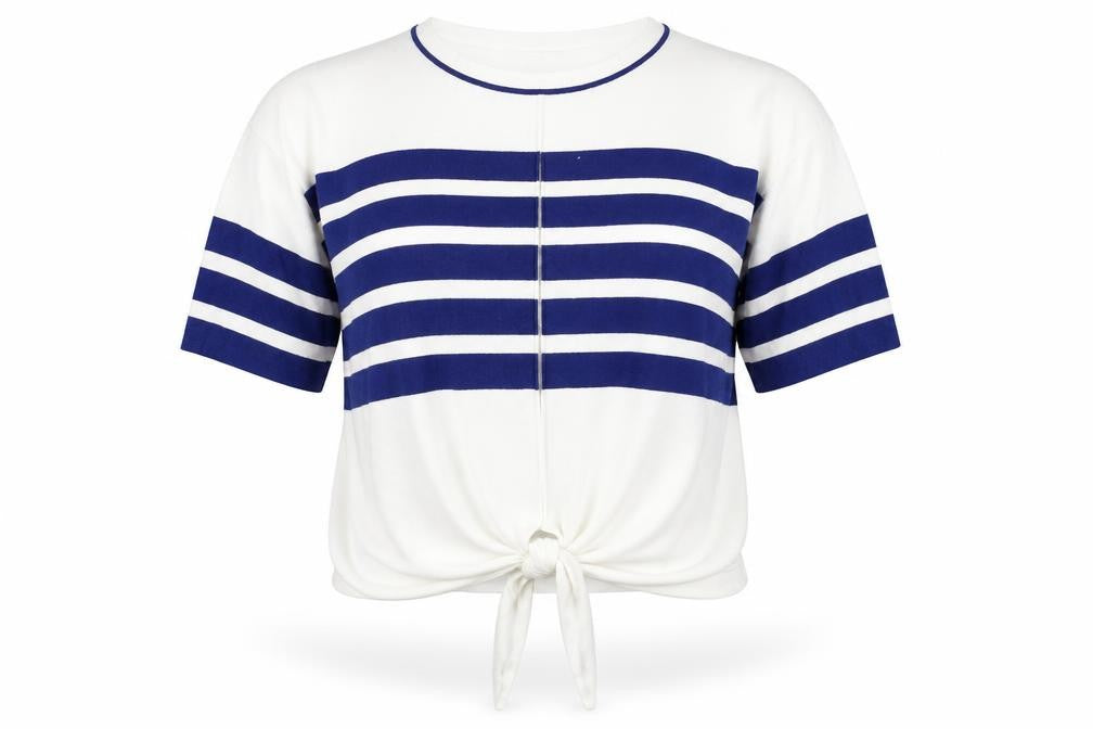 Front view of Marks & Spencer women’s multicoloured striped knit jumper, size S