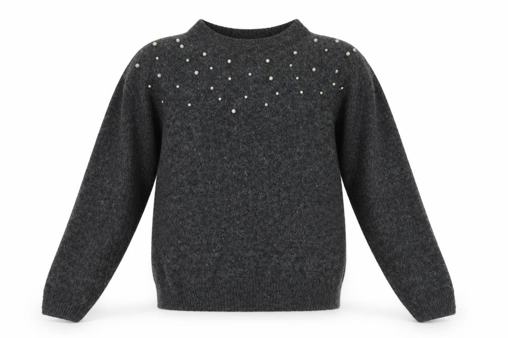 Front view of H&M girls’ grey jumper, size 13-14, years - beads