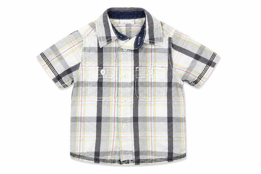 Front view of Mini Club boys’ multicoloured check basic button-up, size 6-9, months