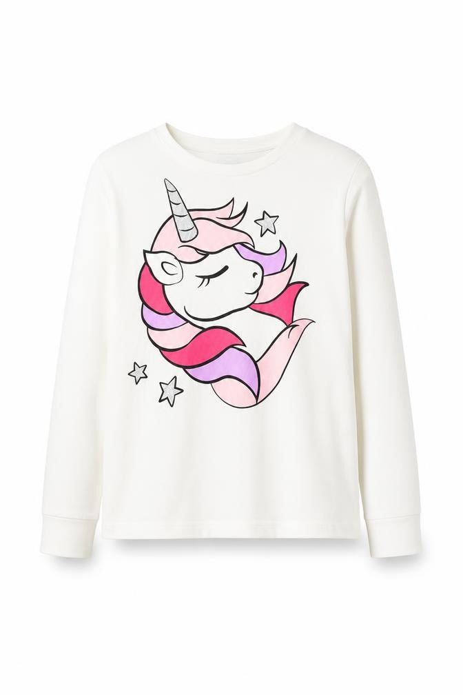 Front view of Pep&Co girls’ white pullover sweatshirt, size 10-11, years - unicorn
