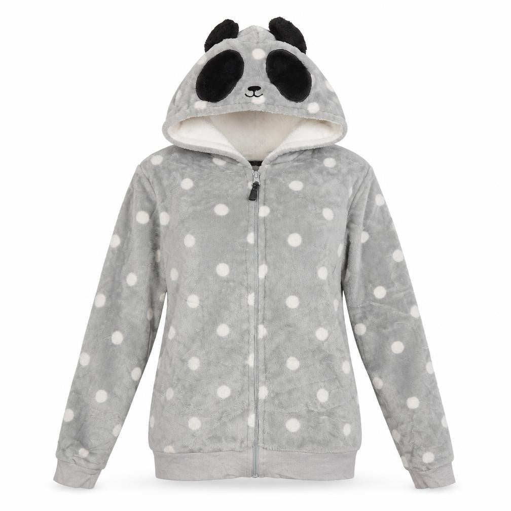 Front view of Rise and Shine women’s grey polka dot rayon top pyjama top, size UK 8