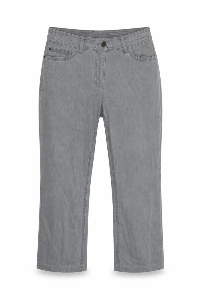 Front view of Yessica women’s grey capri trousers, size UK 12, 28-inch leg