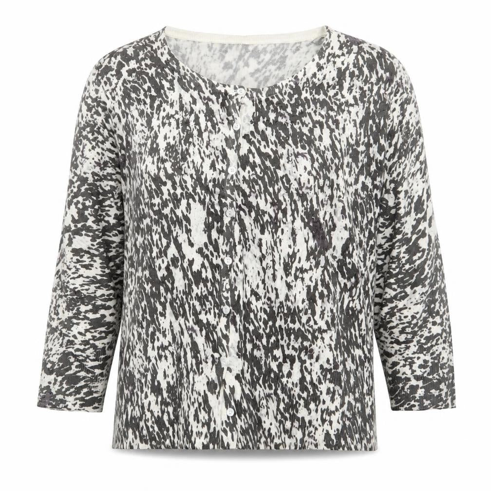 Front view of Tu women’s grey geometric knit cardigan jumper, size UK 18