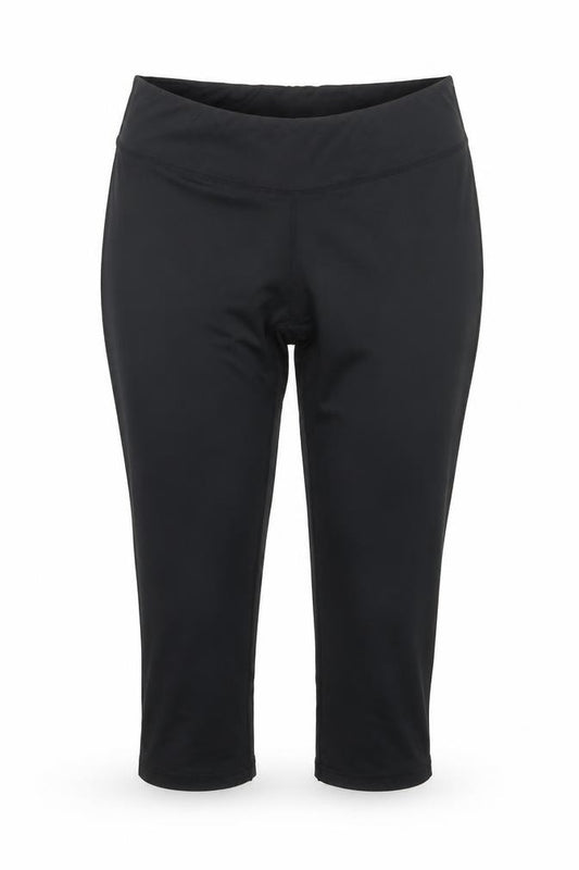 Front view of Preworn women’s black capri leggings, size XL, 21-inch leg