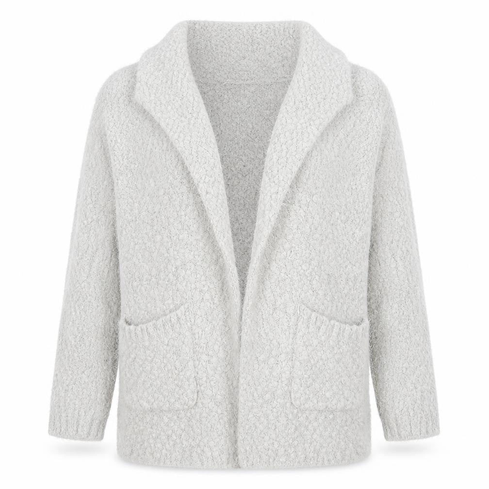 Front view of Miyoko women’s grey knit cardigan jumper, size S
