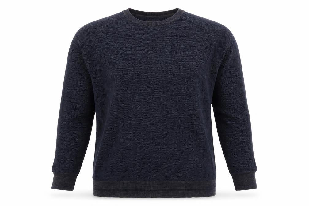 Front view of Criminal men’s blue knit jumper, size L