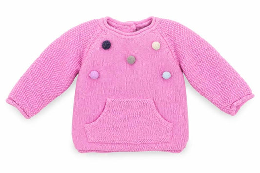 Front view of Nutmeg girls’ pink jumper, size 3-6, months