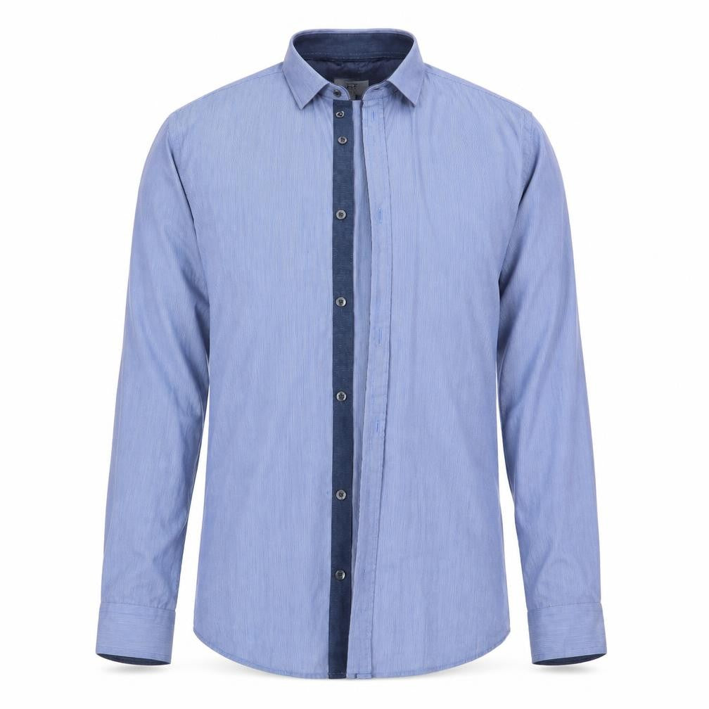Front view of F&F men’s blue button-up, size 15.5