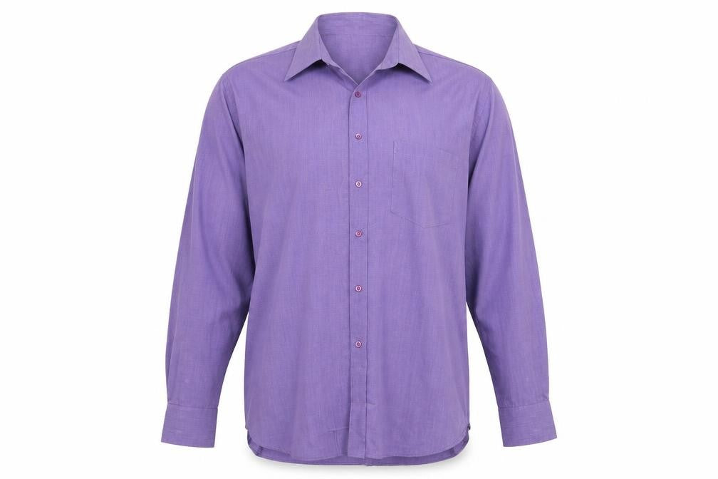 Front view of Moto men’s purple button-up, size XL