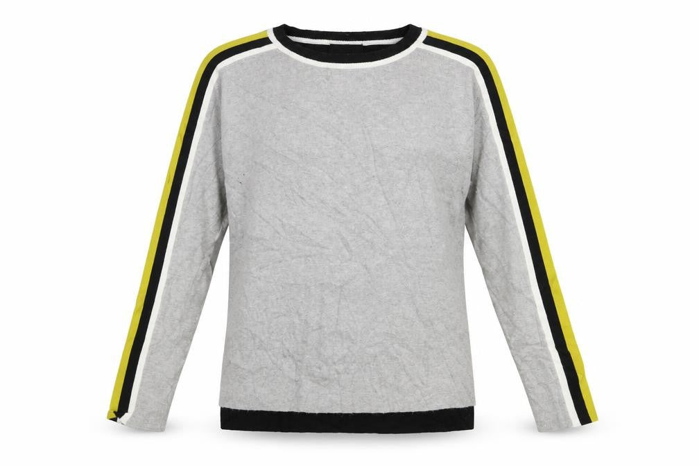 Front view of Wallis women’s grey striped knit jumper, size S
