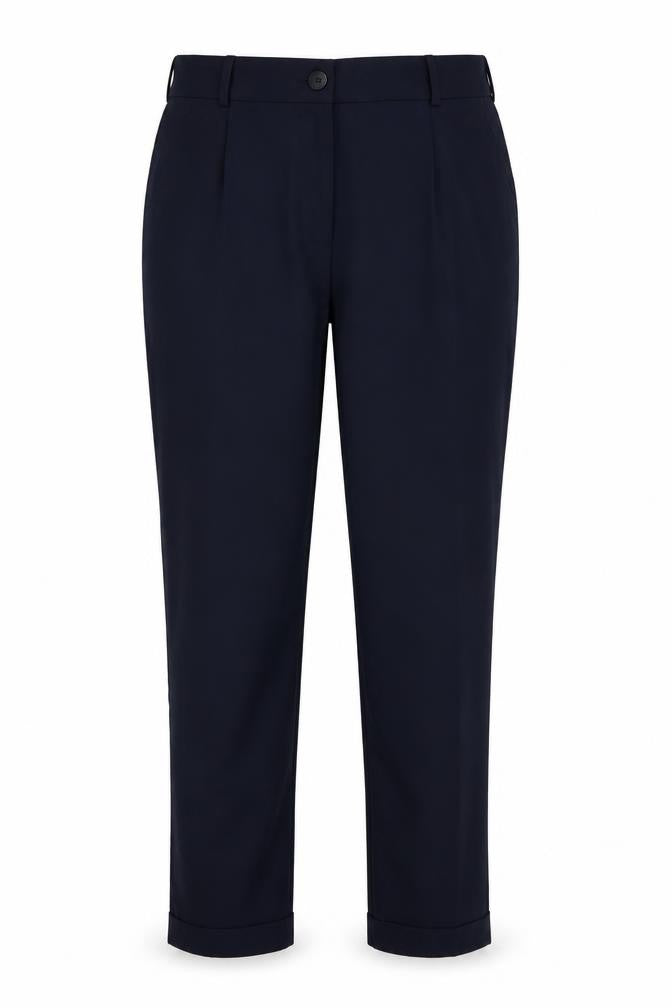 Front view of New Look women’s blue trousers, size UK 12, 29-inch leg