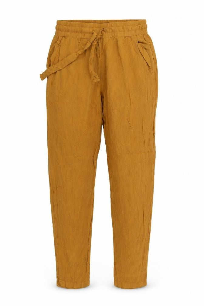 Front view of Primark women’s yellow trousers, size UK 10, 25-inch leg