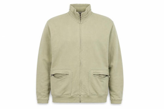 Front view of Detail men’s beige full zip jumper, size M