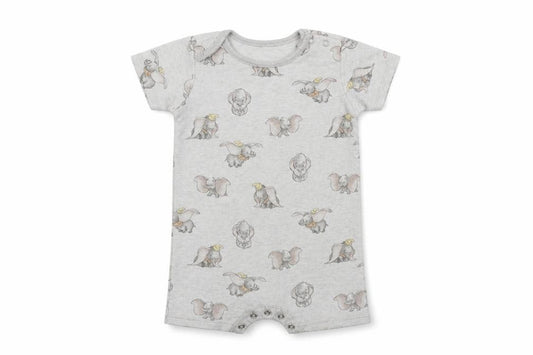 Front view of Disney Baby Baby Grey Colourblock Babygrow One-Piece, size 12-18, Months - Disney Dumbo