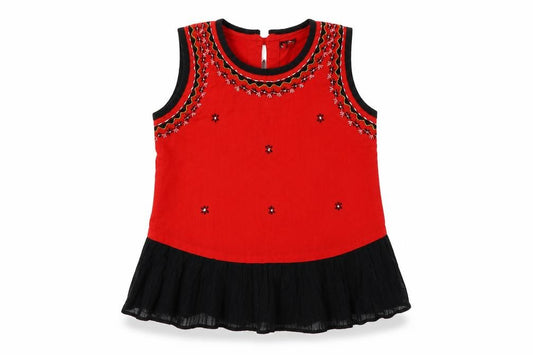 Front view of alam's girls’ red floral a-line, size 18, months