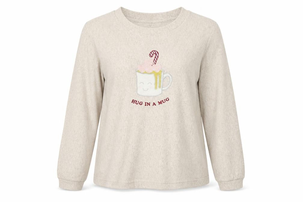 Front view of Love To Lounge women’s beige solid top pyjama top, size UK 6