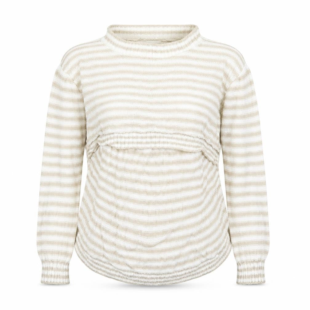 Front view of Setin women’s beige striped knit jumper, size L