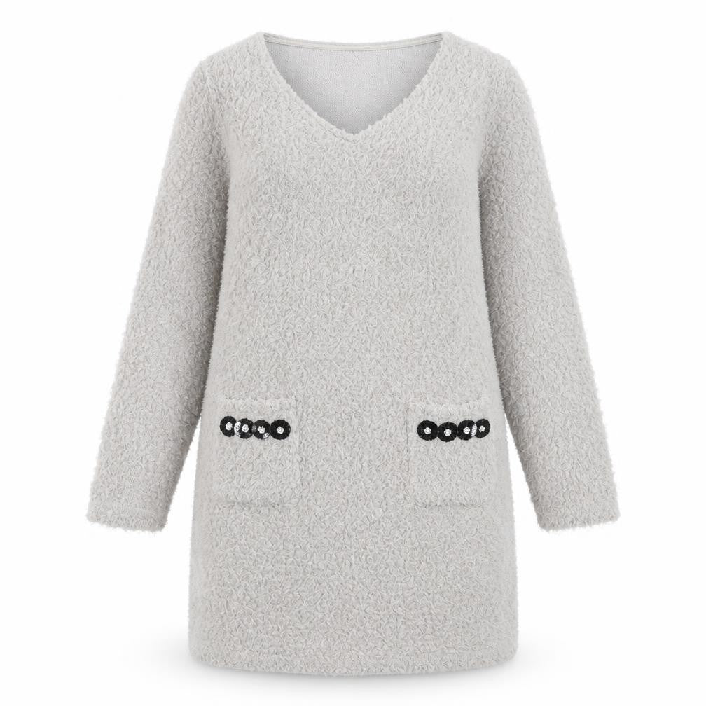 Front view of M Buaberfly women’s grey a-line, size L