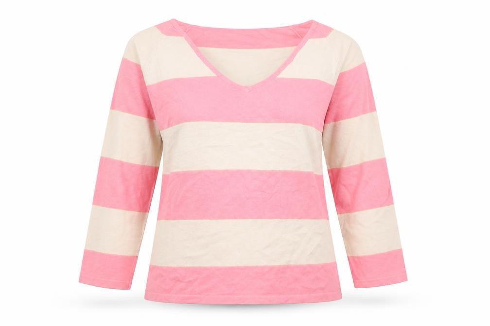 Front view of Viz A Viz women’s multicoloured striped basic t-shirt, size S
