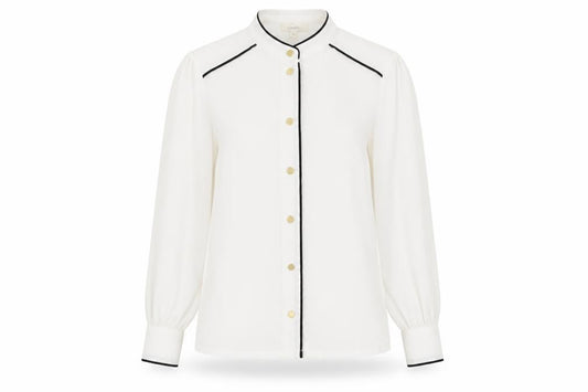 Front view of Linea women’s white basic button-up, size UK 10