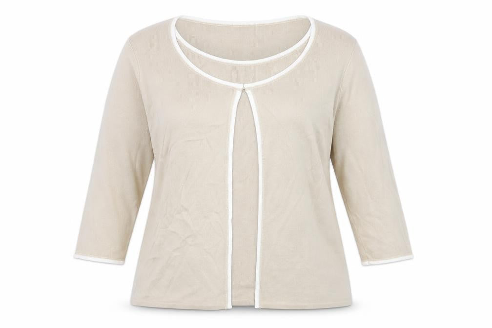 Front view of Marks & Spencer women’s beige knit jumper, size UK 16