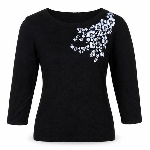 Precis Womens Black Floral Knit Pullover Jumper Size XS  - Floral embroidery