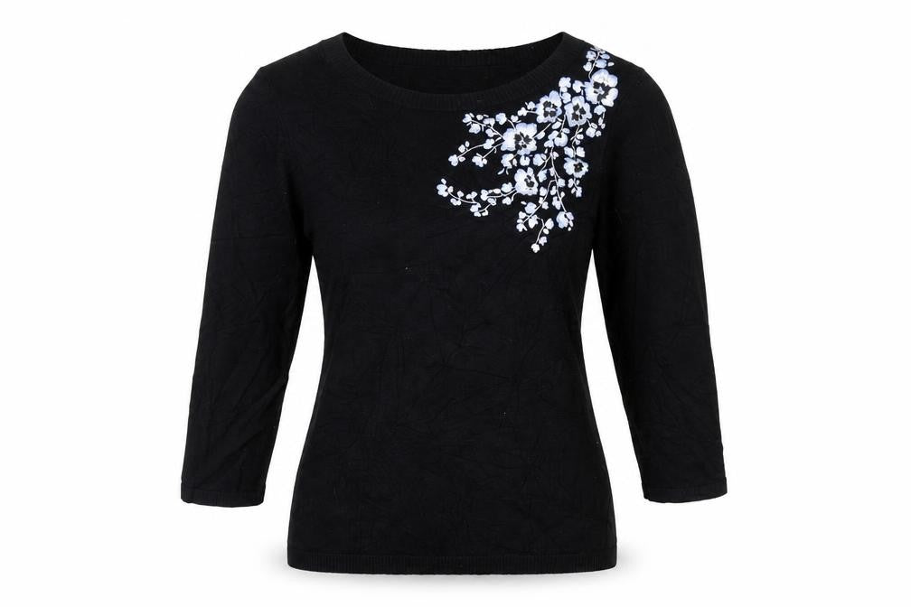 Precis Womens Black Floral Knit Pullover Jumper Size XS  - Floral embroidery