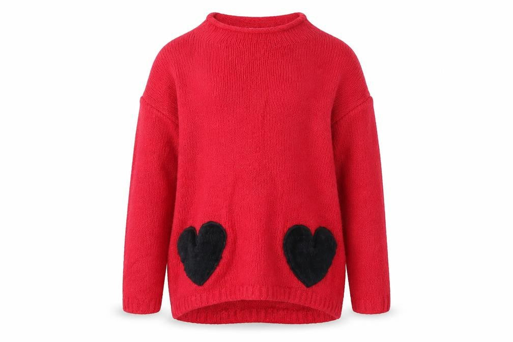 Front view of ISACC MIZRAHI girls’ red pullover hoodie, size 5-6, years