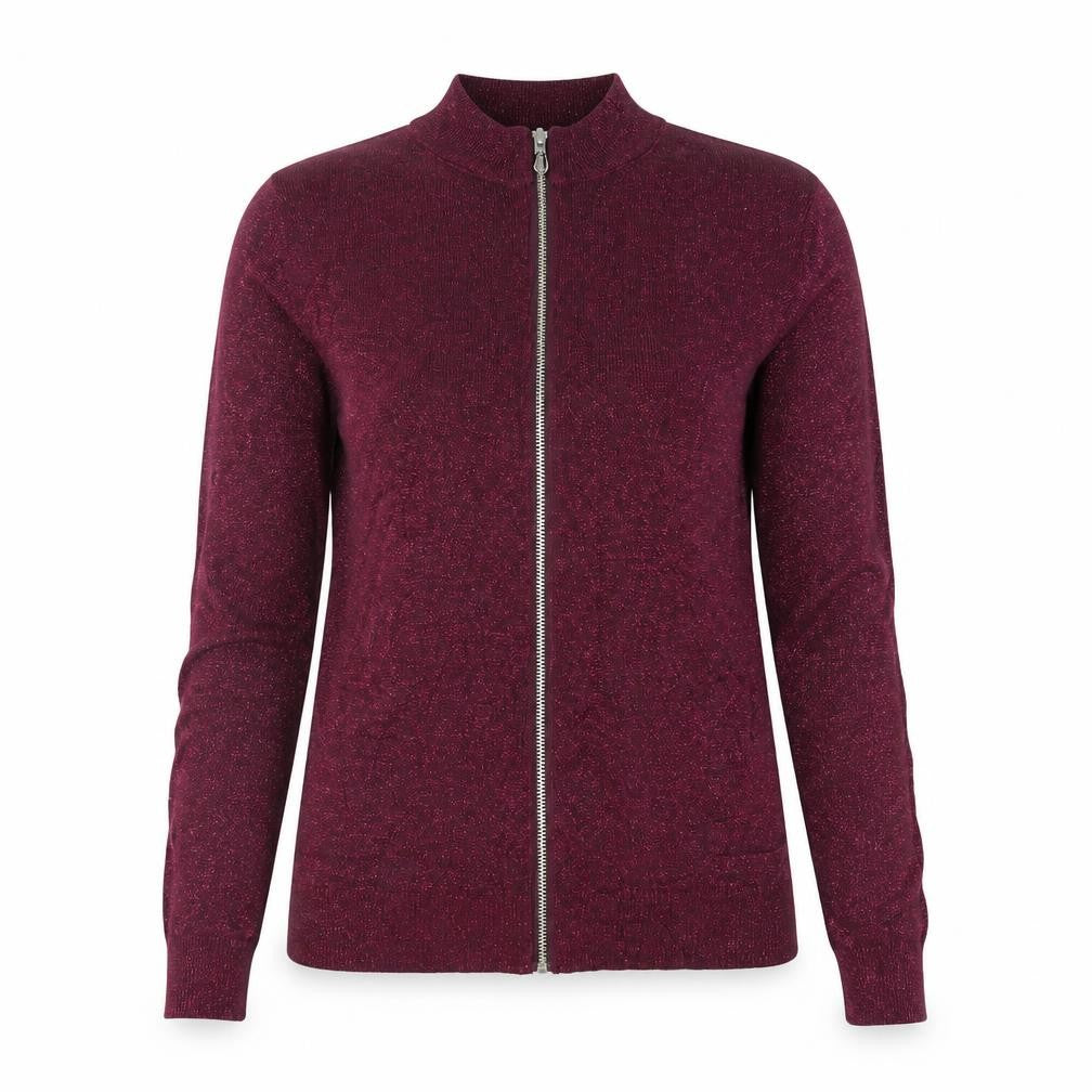 Front view of Primark women’s purple full zip jumper, size UK 6