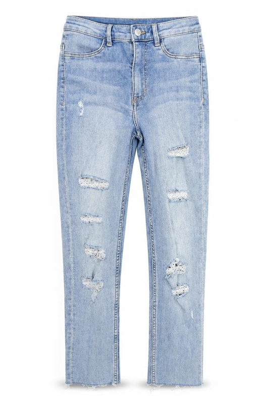 Front view of Divided women’s blue capri jeans, size UK 8, 23.5-inch leg