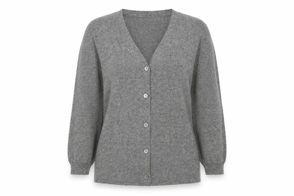 Front view of Episode women’s grey cardigan jumper, size M
