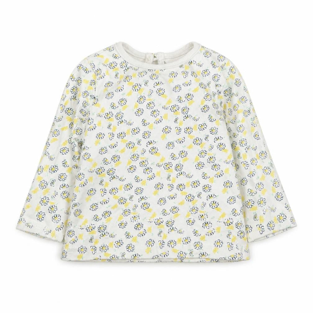 Front view of M&Co girls’ white floral basic blouse, size 0-3, months