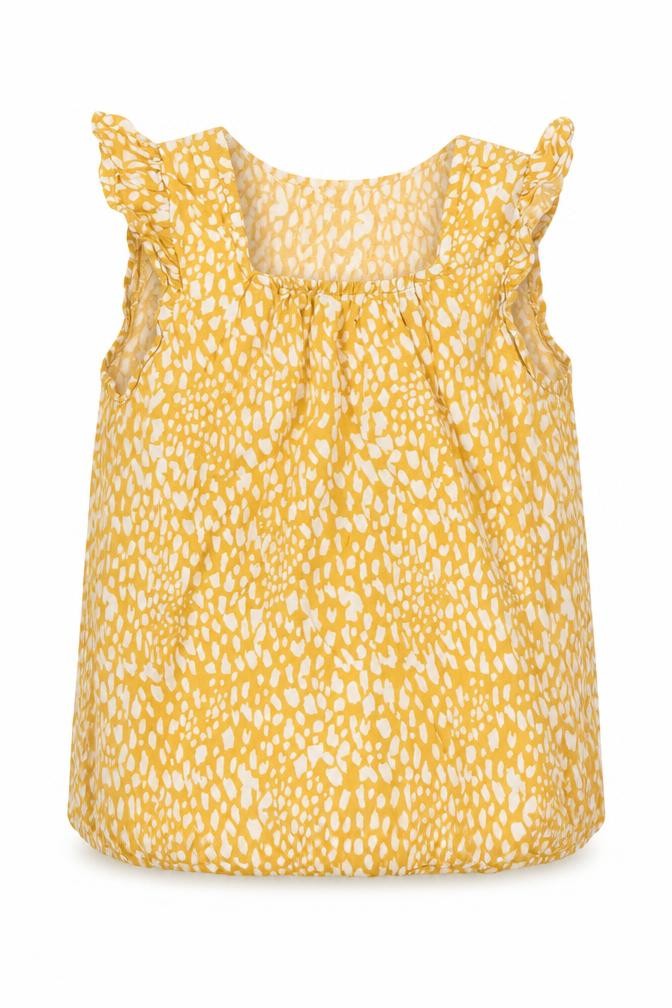 Front view of Primark girls’ yellow animal print basic blouse, size 3-4, years