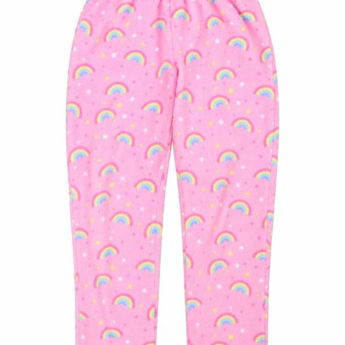 Preworn Girls Pink Solid Fleece Capri Pyjama Pants Size 7-8 Years  - Rainbows