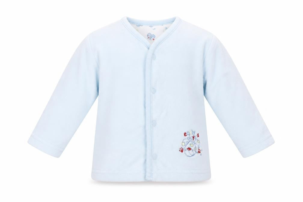 Front view of Early Days boys’ blue jacket, size 3-6, months