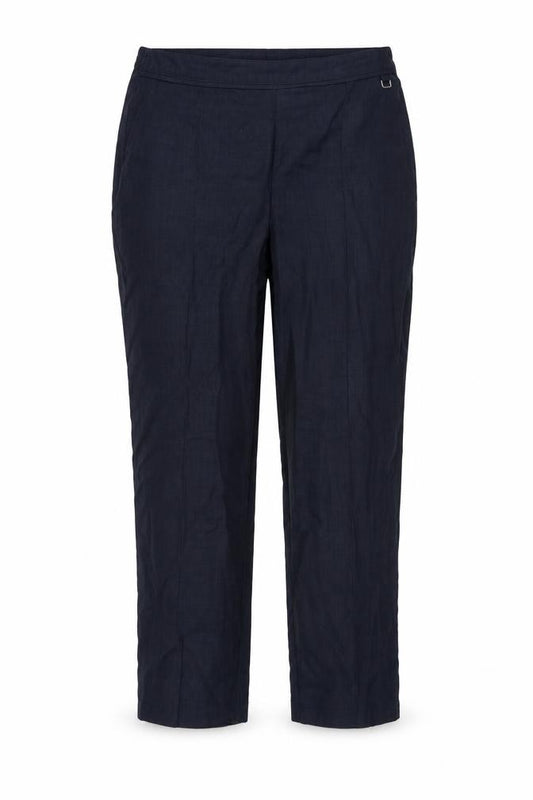Front view of Marks & Spencer women’s blue trousers, size UK 14, 24-inch leg