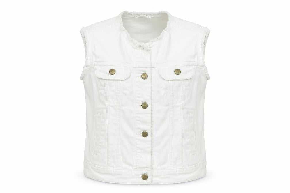 Front view of Gap girls’ white gilet coat, size S