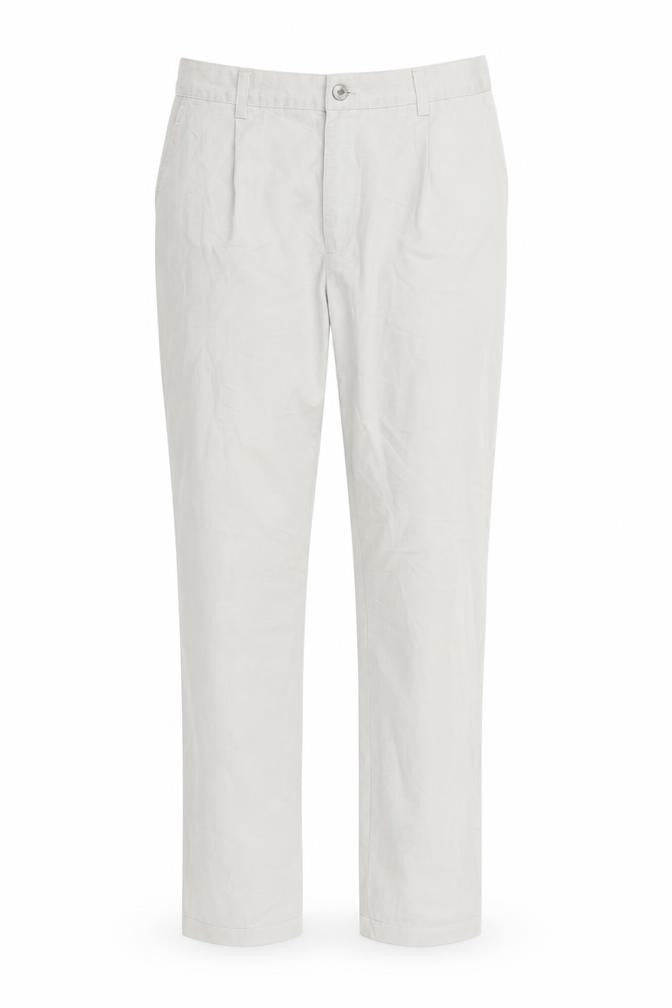 Front view of outborn women’s beige trousers, size UK 34, in, 30-inch leg