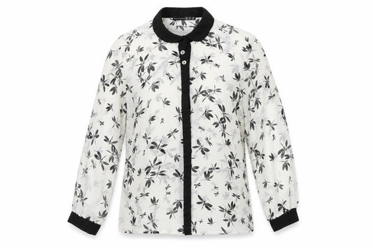 Front view of Atmosphere women’s white floral basic button-up, size UK 10