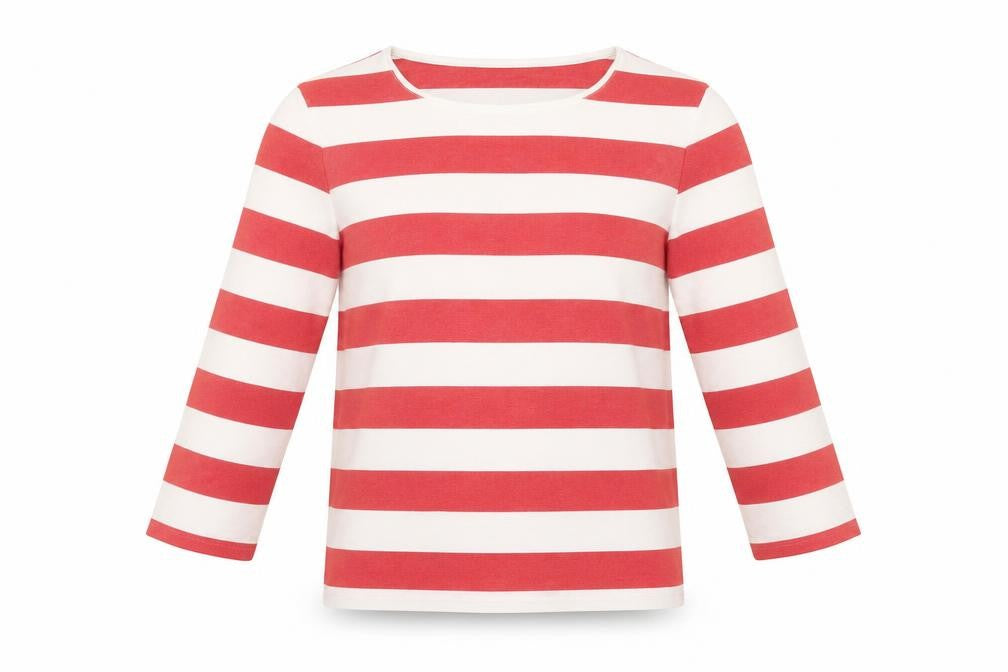 Front view of Marks & Spencer women’s red striped jumper, size UK 10