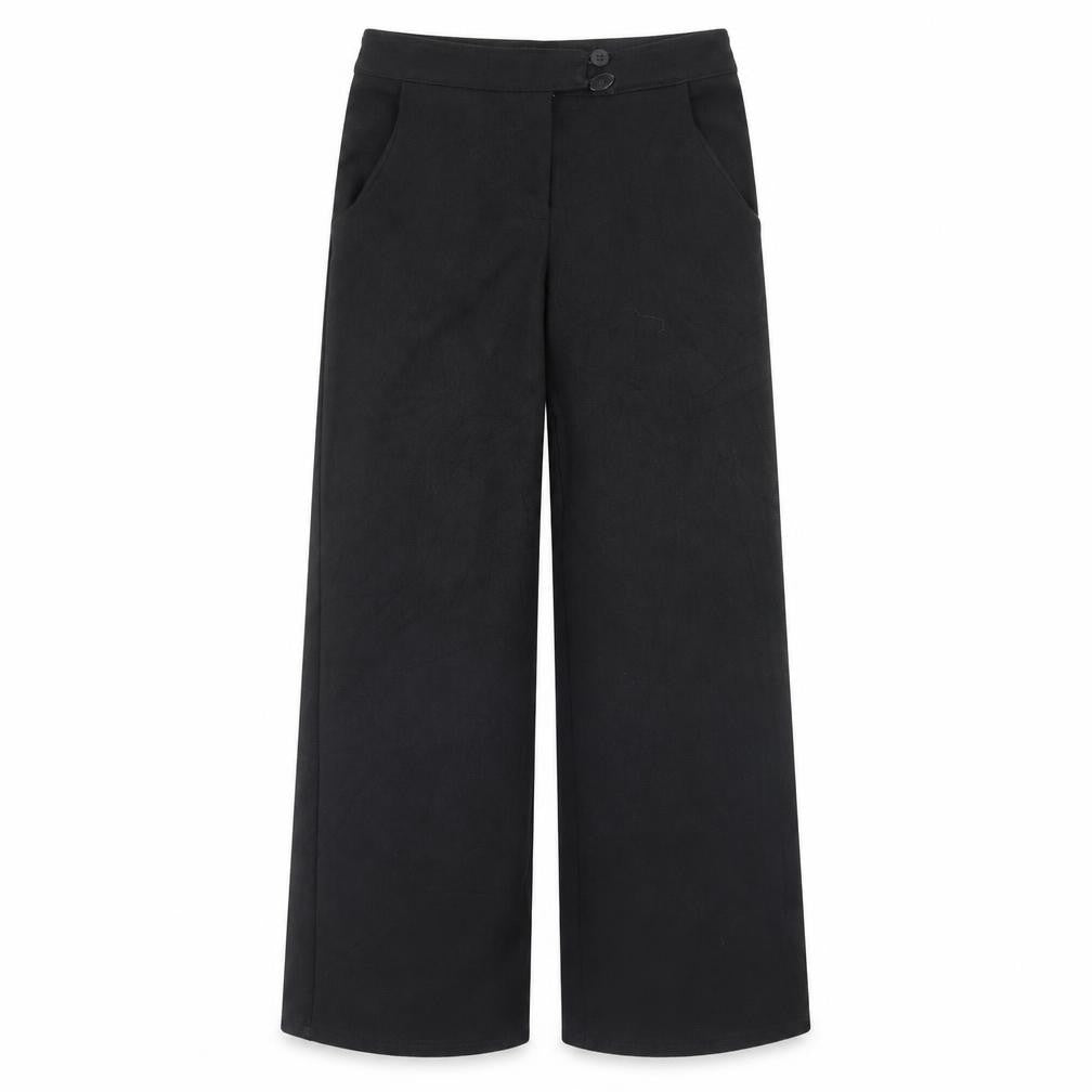 Front view of yes orange women’s black trousers, size UK 32, in, 30-inch leg