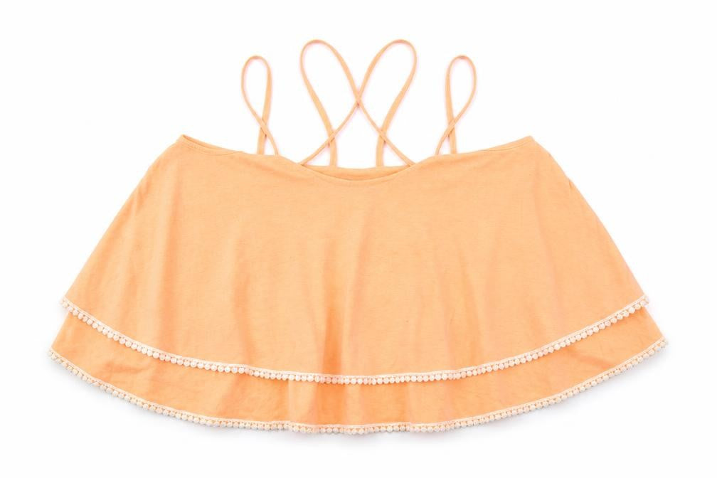 Front view of Atmosphere women’s orange cropped tank, size UK 12