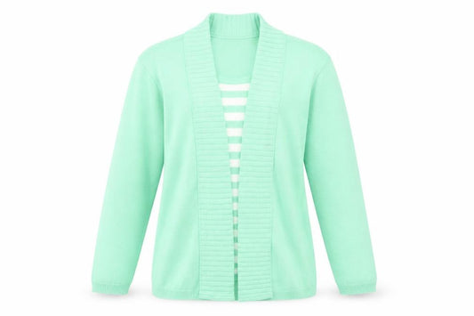 Front view of Impressions women’s green striped jumper, size L