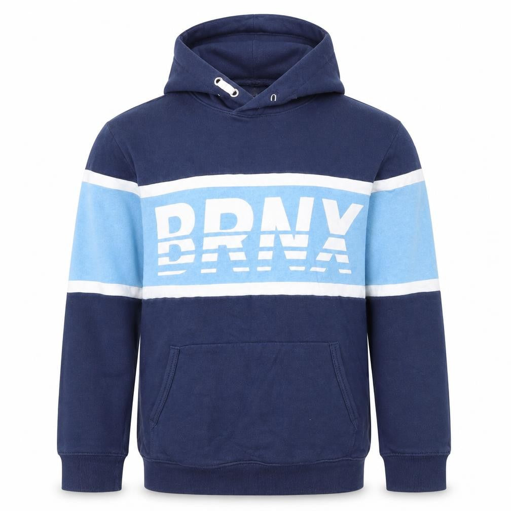 Front view of H&M girls’ blue colourblock pullover hoodie, size 11-12, years