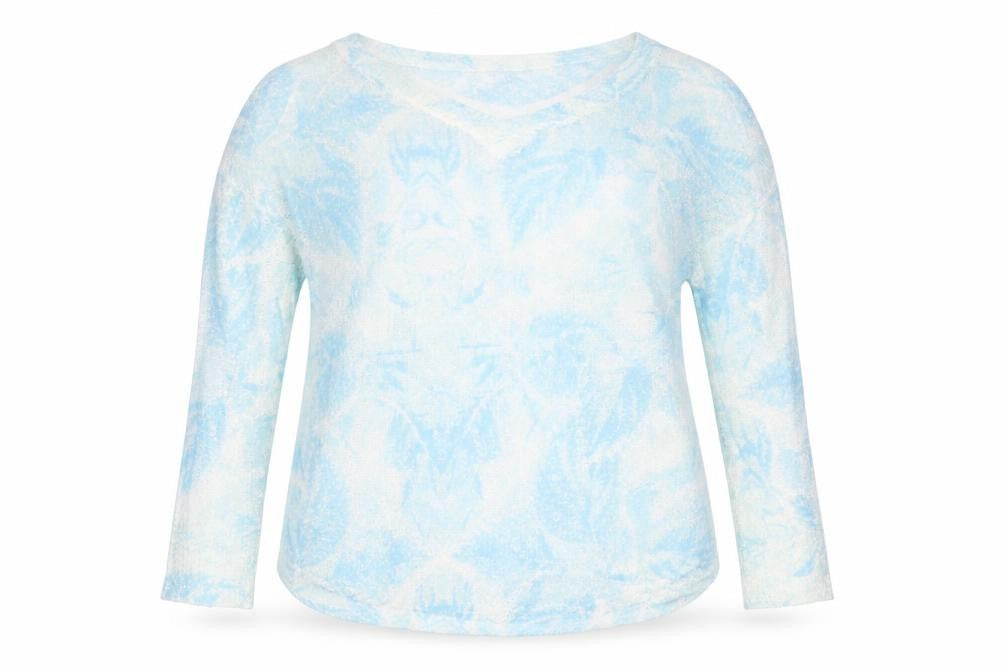 Front view of Casamia women’s blue floral jumper, size M
