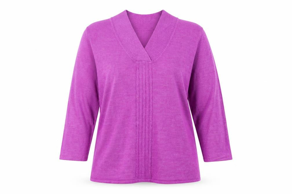 Front view of Bonmarché women’s purple jumper, size S