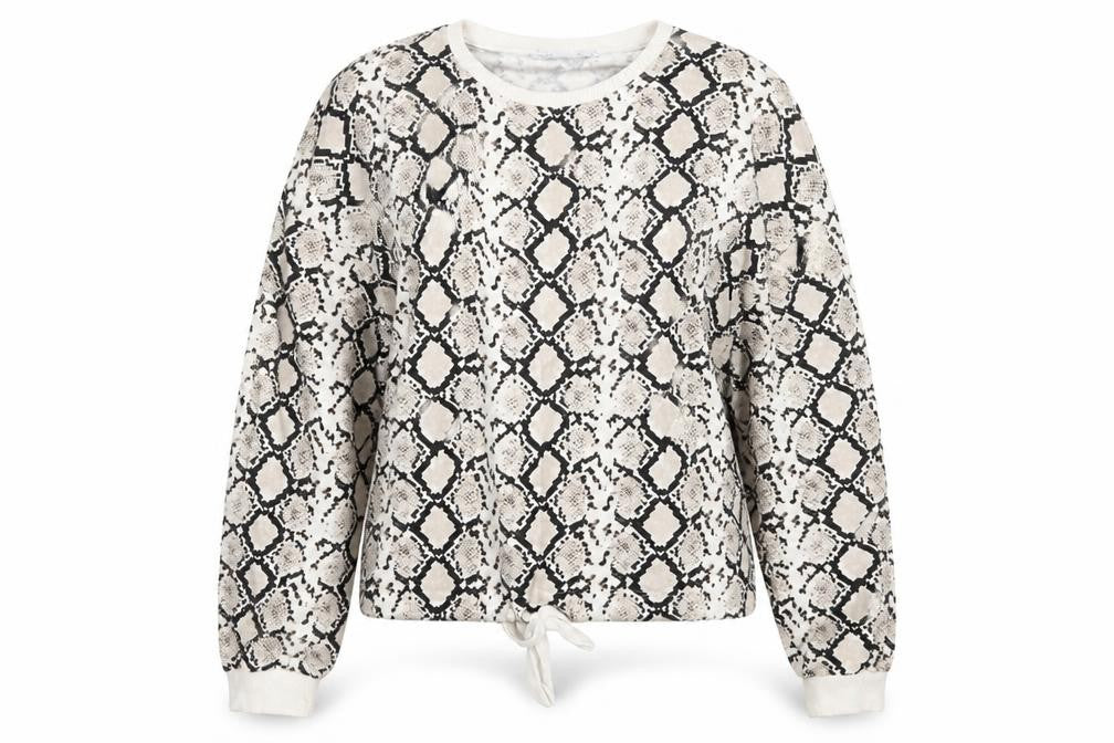 Front view of Lefties women’s beige animal print jumper, size M